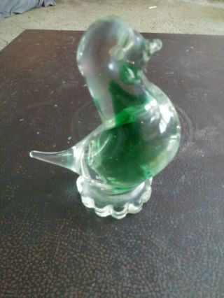hand crafted Clear and Green art glass bird paperweight figurine 3