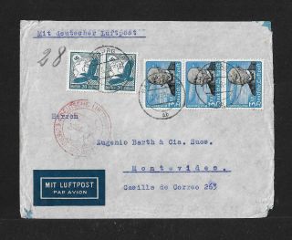 Germany To Uruguay Air Mail Cover 3dm Strip 1939