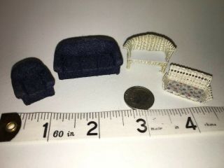 1/4 “ Scale Artisan Doll House Wicker Bench,  Swing Chair,  Flocked Sofa & Chair