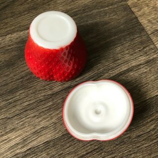 Hazel Atlas Small Milk Glass Strawberry Jam Jelly Jar Bowl Dish with Lid (1930s) 3