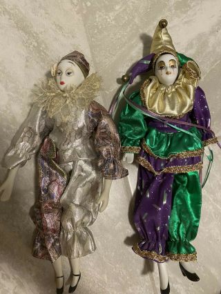 Jester Clown Doll Porcelain Face,  Hands,  Legs Colorful Vintage Rare Pierrot