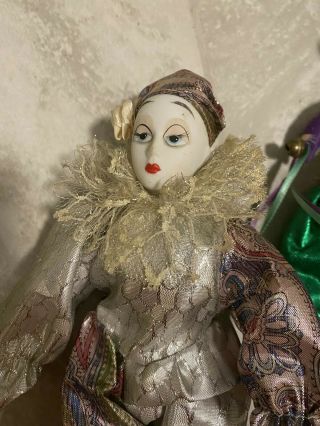 Jester Clown Doll Porcelain Face,  Hands,  Legs Colorful Vintage Rare Pierrot 2