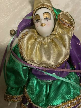 Jester Clown Doll Porcelain Face,  Hands,  Legs Colorful Vintage Rare Pierrot 3