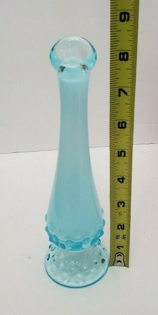 Vintage Fenton? Style Lt Aqua Hobnail Hand Blown Glass Bud Vase 8.  5 " Tall
