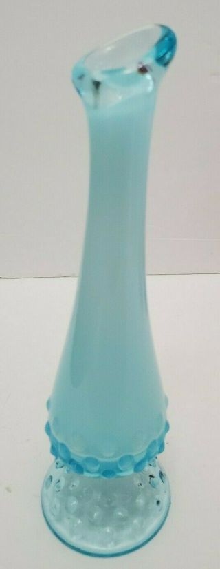 VINTAGE Fenton? Style Lt Aqua Hobnail Hand Blown Glass Bud Vase 8.  5 