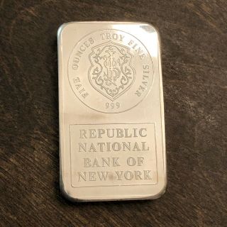 Johnson Matthey Republic National Bank Of York 5 Oz.  0.  999 Silver Bar