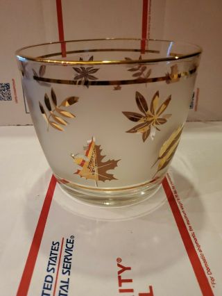Vintage Mid - Century Modern Libbey Frosted Glass Gold Leaf Ice Bucket