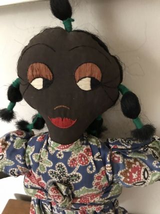 Africa Doll Primitive Folk Art Vintage African American Cloth Doll W Baby 17 "