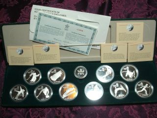 1988 Calgary Canada Winter Olympic $20 Proof Silver 10 Coin Set &