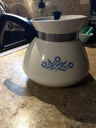 Vintage Corning Ware Stove Top 6 Cup Coffee Pot Tea Pot Blue Cornflower