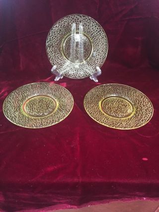 Vintage Le Smith By Cracky Yellow Topaz Vaseline 5 3/4 “ Saucers