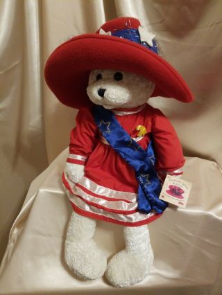 Chantilly Lane Plush Bear 22 " Betsy Red Hat Musical God Bless America Singing