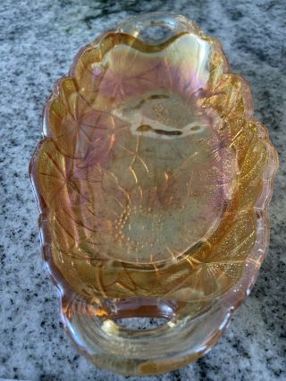 Vintage Marigold Carnival Glass Candy Dish Bowl Orange Iridescent Sun Flower