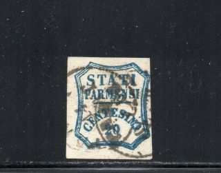 1859 Italy Parma Sa 15b,  20c Azzurro Scuro Color,  $830.  00,  Rarity