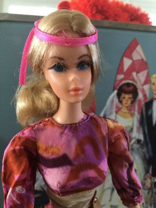 Vintage Barbie Flower Power 1971 Live Action Doll In Hippie Fringe Outfit