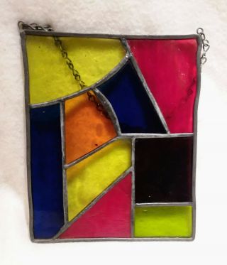 Vintage Stained Glass Window Hanging With Chain