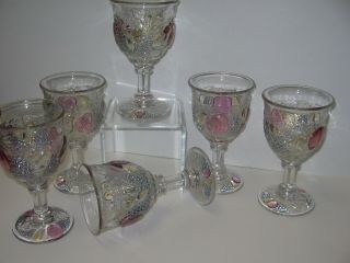 Westmoreland Glass Della Robbia Flashed Goblets Wine Pastel Fruit Exc 6 Avail