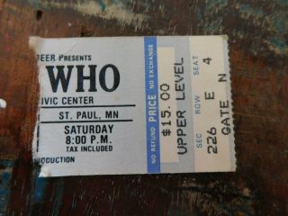 Vintage The Who Concert Ticket Stub For St.  Paul Civic Center Saturday 8 Pm