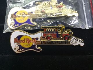 Two Hard Rock Cafe Pins Makati Philippines White/blue Fender Guitar With Jeepney