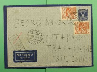 Dr Who 1937 Austria Vienna Uprated Airmail Stationery To British India F39179