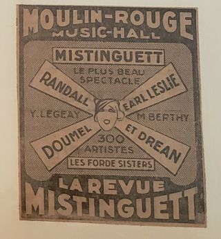 1926 Ad Moulin Rouge Paris Mounted On Card W/ Envelope