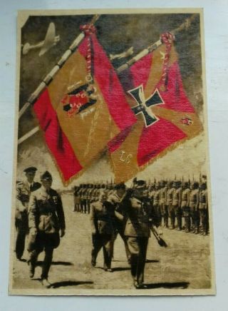 Nazi Germany Postcard With Francisco Franco And Flags