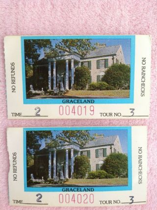 Vintage Set Of 2 Elvis Presley Graceland Mansion Admission Tickets Low 