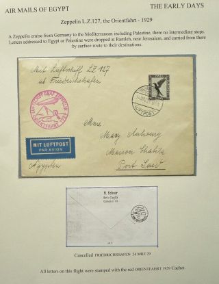 Germany 24 Mar 1929 Graf Zeppelin Airmail Postal Cover To Port Said,  Egypt