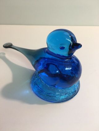 Lovely Colonial Blue Glass Bird Of Happiness Figurine W/long Tail On A Font Nest