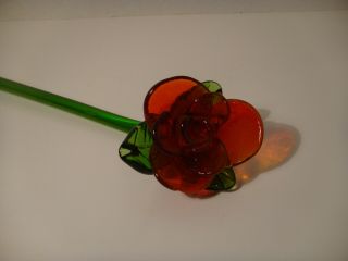 Red/orange Murano Style Glass Flower On 10 " Stem