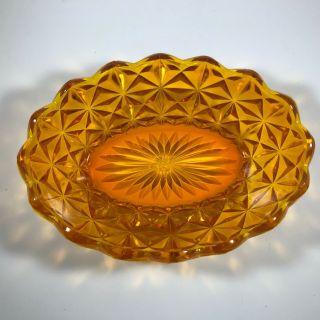 Vintage Amber Depression Glass Diamond Star 8 - 1/2 " Oblong Bowl