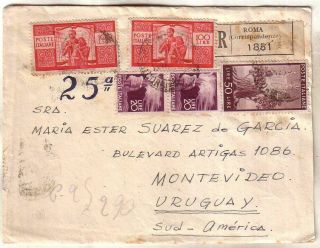 Italy - 1948 Registered Airmail Cover To Uruguay With 100 Lire Democratica