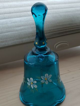 Fenton Teal Bell With Hand Painted Daisy Flowers