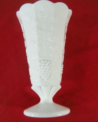 Vintage Westmoreland White Milk Glass Paneled Grape Vase Marked 9 Inch