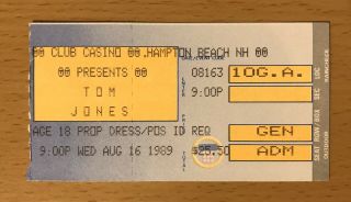 1989 Tom Jones Hampton Beach Hampshire Concert Ticket Stub She 