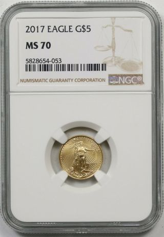 2017 Gold Eagle $5 Ngc Ms 70 (tenth - Ounce) 1/10 Oz Fine Gold