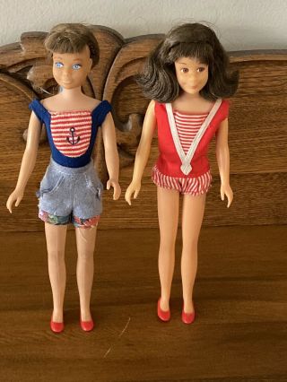 2 Vintage Barbies 1963 Mattel Barbie Dolls With Outfits Skipper Marge