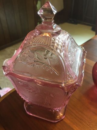 Vintage L.  E.  Smith Pink Depression Glass Candy/nut Dish Lidded 8” Tall