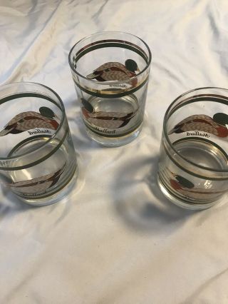 Vintage Libbey Mallard Duck Old Fashioned Tumbler Glass Cups Gold
