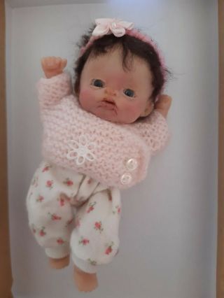 Mini Cute Polymer Clay Baby Girl Awake Ooak