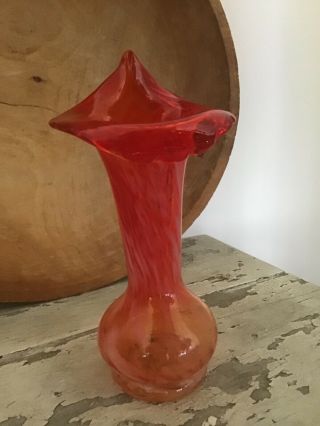 Vintage Jack In The Pulpit Blown Glass Vase Red Orange White Tangerine Amberina