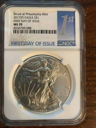 2017 (p) $1 American Silver Eagle Ngc Ms70 Fdi First Day Label