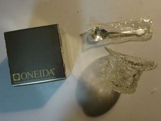 Oneida Dunkirk Crystal Sauce Top Hat Dish With Spoon 1881 Rogers Silverplate