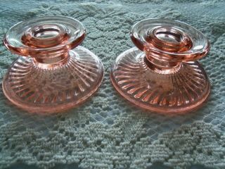 Sweet Vintage Antique Pink Depression Glass Candle Holders Sticks Candy Dish