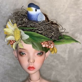 Popovy Bjd Ooak Wig Size 4 - 5 Avant - Garde Bird In Nest And Flowers