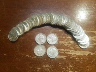 Full Roll Of (40 Coins) 90 Silver Washington Quarters.  $10.  00 Face Value Silver