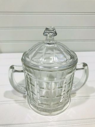 Vintage Hazel Atlas Depression Glass Colonial Clear Block Sugar Bowl With Lid