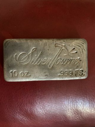 10 Oz Poured Vintage Silvertowne Silver Bar.  999 Pure Sliver