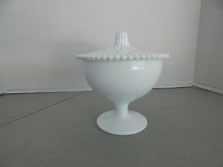 Vintage Milk Glass Globe Pedestal Candy Dish With Lid