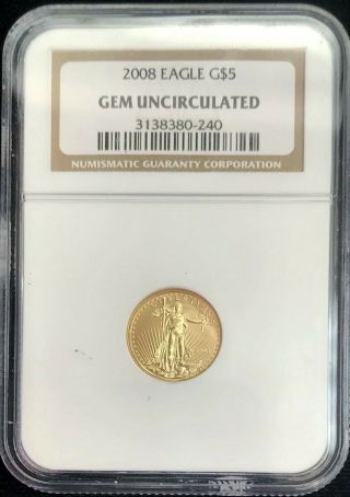 2008 Gold American Eagle $5 Dollar Coin 1/10 Oz Ngc Gem Uncirculated